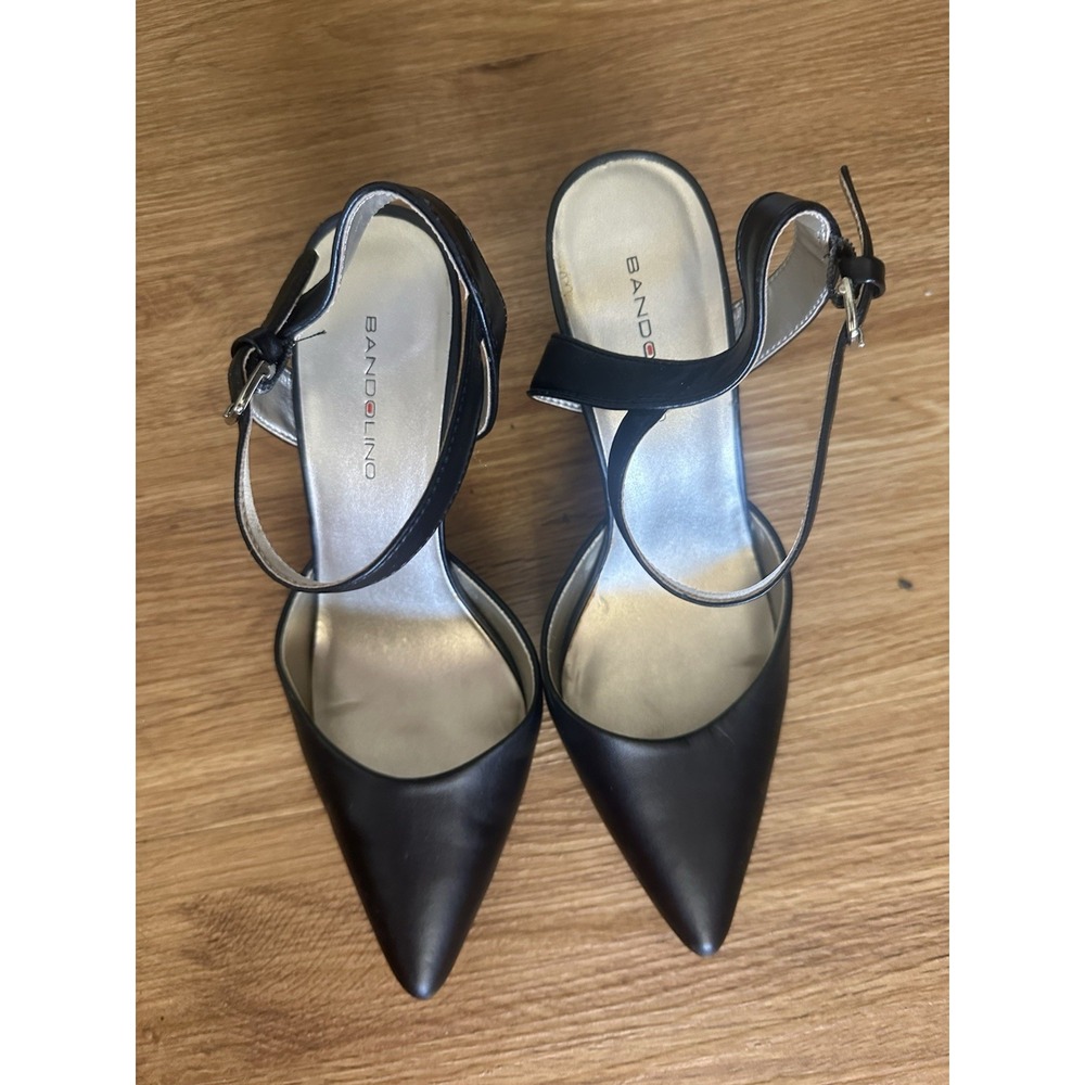 Bandolino Women's Black Leather Pointed Toe Ankle Strap Buckle Heels 8 - Picture 3 of 4